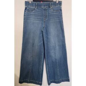 Spanx Seamed Front Wide Leg Jeans Size Large Vintage Indigo Retro Hippie
